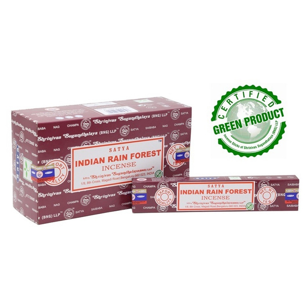 SATYA  | Satya Incense INDIAN RAINFOREST - Box of 12 packs, 15g per pack