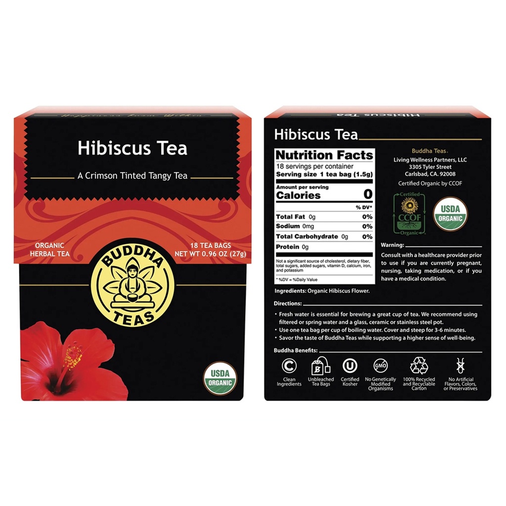 BUDDHA TEAS | Organic Herbal Tea Bags Hibiscus Tea 18pk