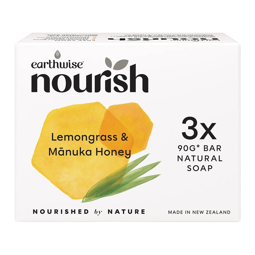 EARTHWISE NOURISH | Natural Soap Bar Lemongrass & Manuka Honey 3pk