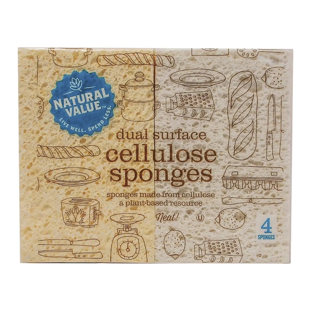 NATURAL VALUE | Dual Surface Cellulose Sponges 4pk