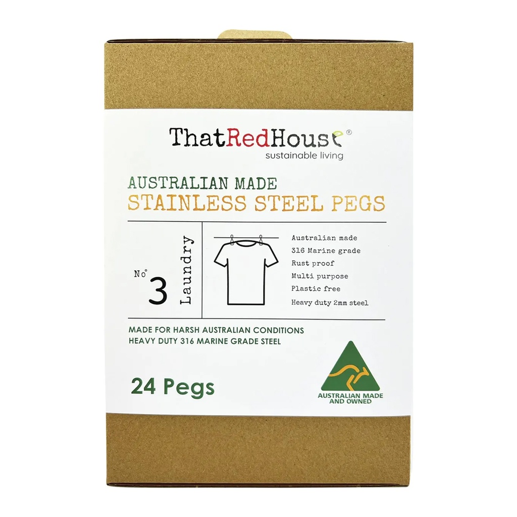 THAT RED HOUSE | Australian Made Stainless Steel Pegs 316 Marine Grade 24pk