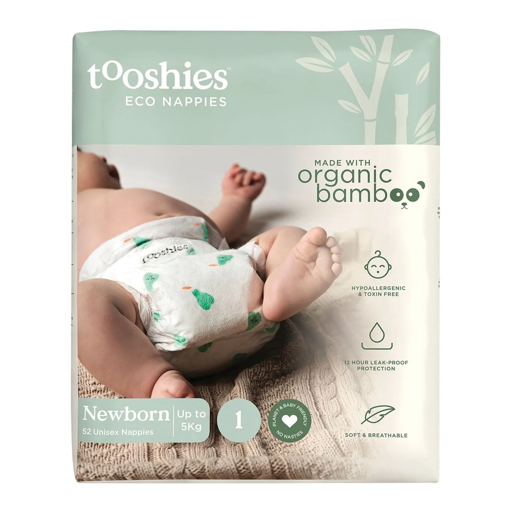 TOOSHIES | Eco Nappies Size 1 Newborn 3-5kg, Pack of 52