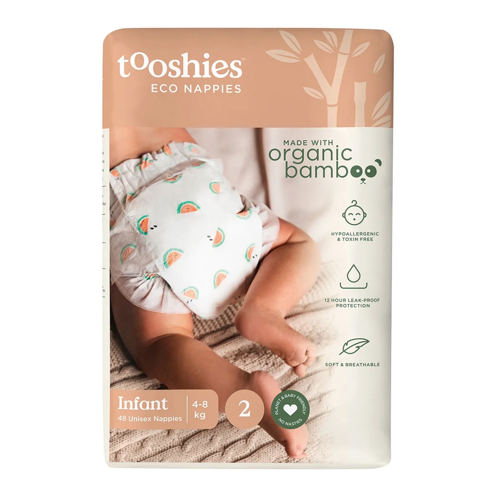 TOOSHIES | Eco Nappies Size 2 Infant 4-8kg, Pack of 48