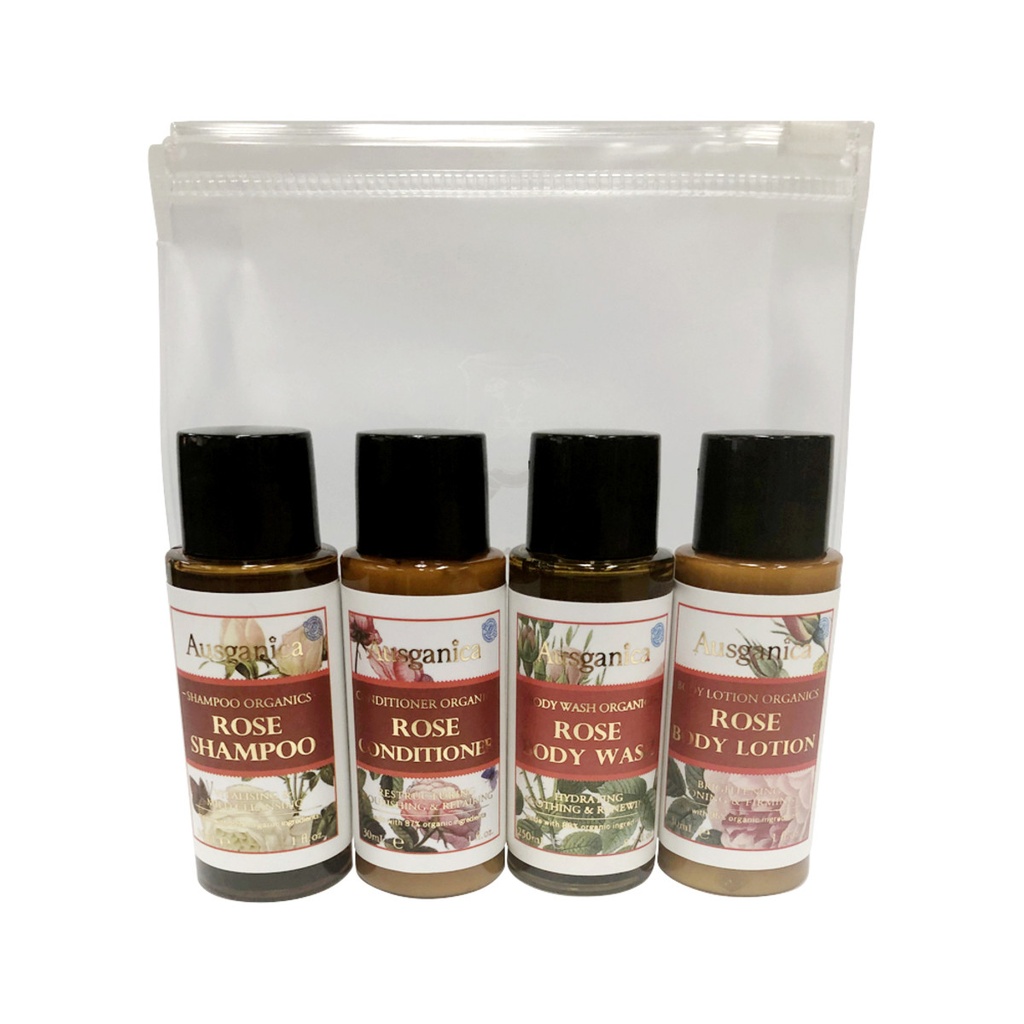 AUSGANICA | Organic Hair & Body Travel Kit Organic Rose, a pack of 30ml x 4