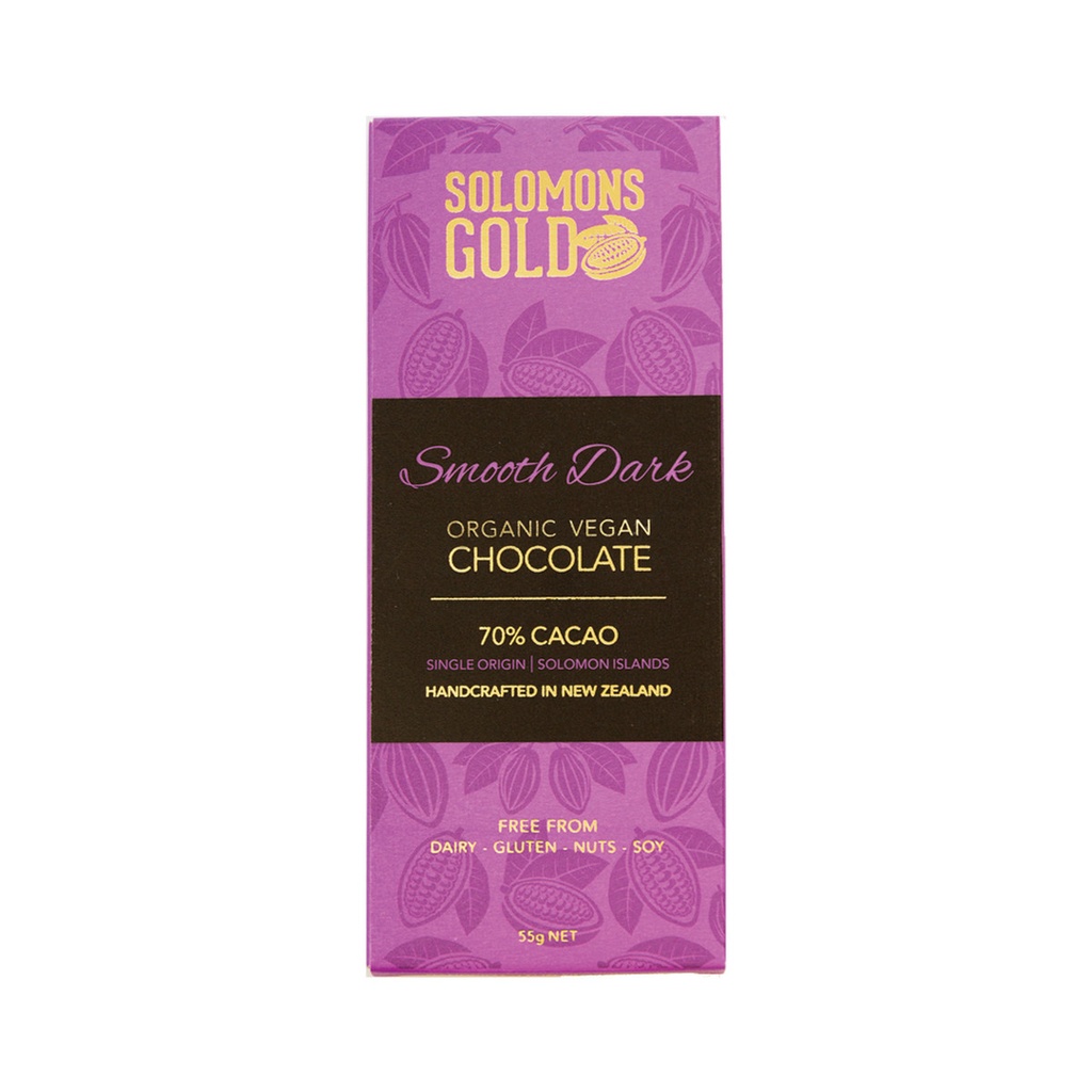 SOLOMONS GOLD | Organic Vegan Smooth Dark Chocolate (70% Cacao) 55g