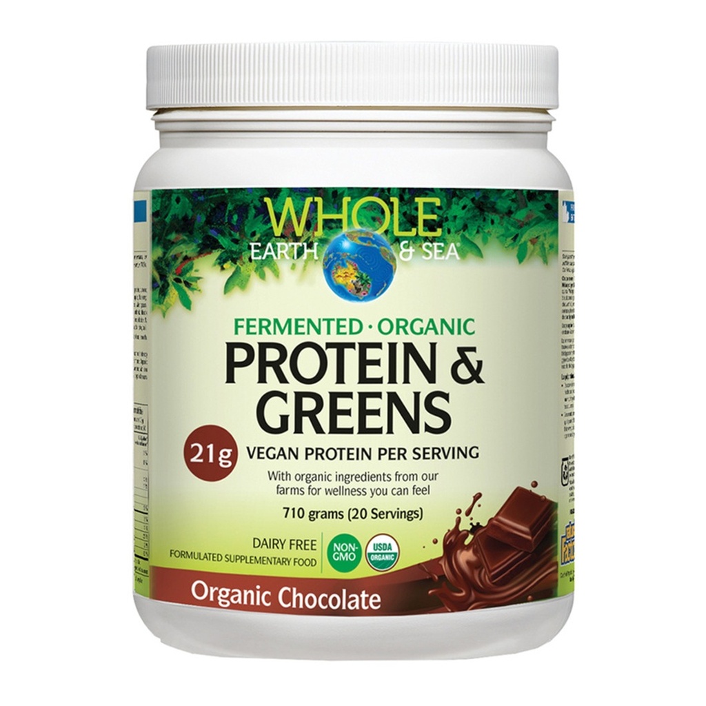 WHOLE EARTH & SEA | Organic Fermented Protein & Greens Chocolate 710g