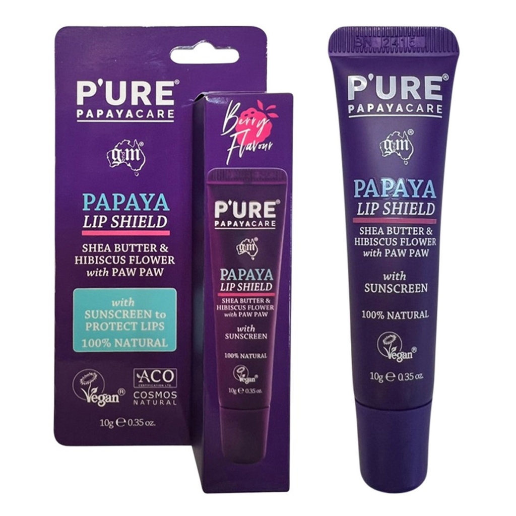 P'URE PAPAYACARE | 木瓜防晒护唇膏 (乳木果油和芙蓉花与木瓜) 10 克