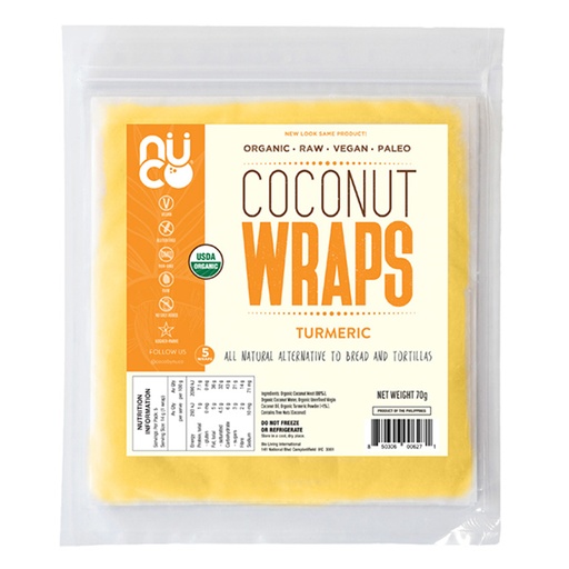 NUCO | Organic Raw Coconut Wraps - Turmeric 70g (5x14g)