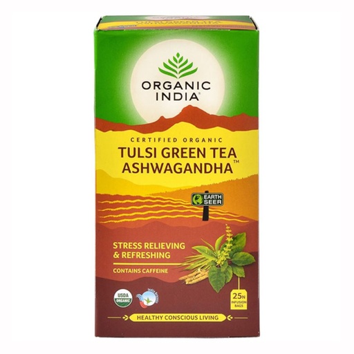 ORGANIC INDIA | Tulsi Green Tea Ashwagandha, 25 packs per box