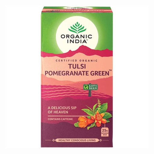 ORGANIC INDIA | Tulsi Pomegranate Green Tea, 25 packs per box