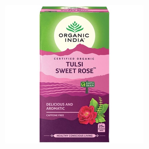 ORGANIC INDIA | Tulsi Sweet Rose Tea, 25 packs per box