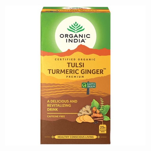 ORGANIC INDIA | Tulsi Turmeric Ginger Tea, 25 packs per box
