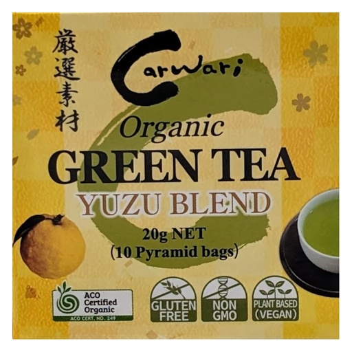 CARWARI | Organic Green Tea Yuzu Blend, a pack of 10 Pyramid Bags