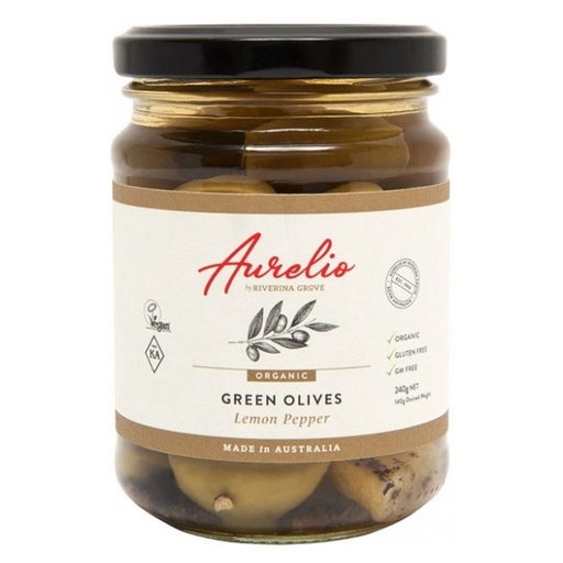 SPIRAL | Organic Green Olives with Lemon & Pepper 240g