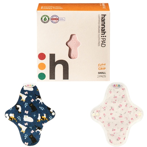 HANNAH | Pad Organic Cotton Reusable Cloth Pad Small Extra Grip x 2 Pack (Fabric supplied at random)