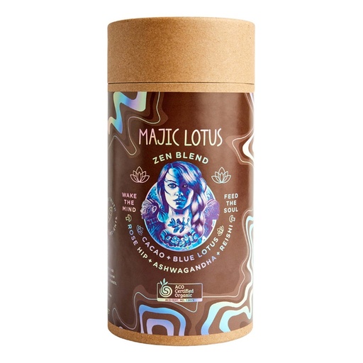 NATURALLY DRIVEN | Organic Latte Majic Lotus Zen Blend (Cacao, Blue Lotus, Rosehip, Ashwaganda + Reishi) 250g