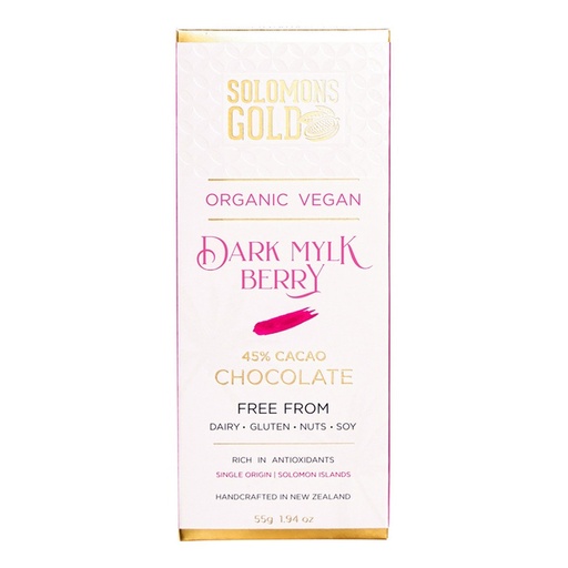 SOLOMONS GOLD | Organic Vegan Dark Mylk Berry Chocolate (45% Cacao) 55g