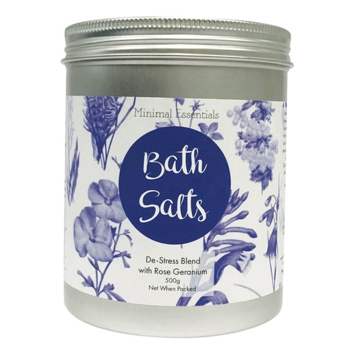 MINIMAL ESSENTIALS | Bath Salts De-Stress Blend with Rose Geranium 500g
