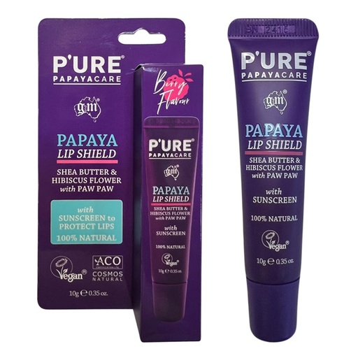 P'URE PAPAYACARE | Papaya Lip Shield with Sunscreen (Shea Butter & Hibiscus Flower with with Paw Paw) 10g