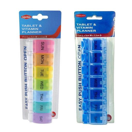 SURGICAL BASICS | Pill Box Weekly Pill Planner - 1 Section Per Day (L17cm x W5cm x D3.2cm)