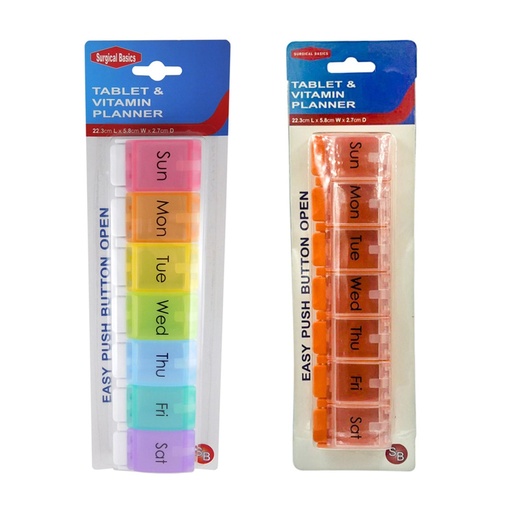 SURGICAL BASICS | Pill Box Weekly Pill Planner - 1 Section Per Day Large (22.3cm x 5.8cm x 2.7cm)