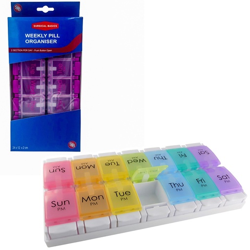 SURGICAL BASICS | OHPill Box Weekly Pill Planner Removable (2 per day AM/PM) Large (24 x 12.5 x 2.7cm)