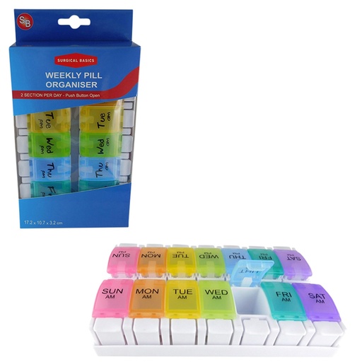 SURGICAL BASICS | OHPill Box Weekly Pill Planner Removable (2 per day AM/PM) Medium (17.2 x 10.7 x 3.2cm)