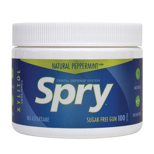 SPRY | Xylitol Sweetened Sugar-Free Chewing Gum Peppermint Tub x 100 Pieces
