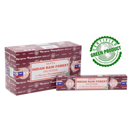 SATYA  | Satya Incense INDIAN RAINFOREST - Box of 12 packs, 15g per pack