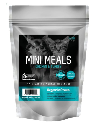 ORGANIC PAWS | 小型餐 - 鸡肉和火鸡，100克 x 60包