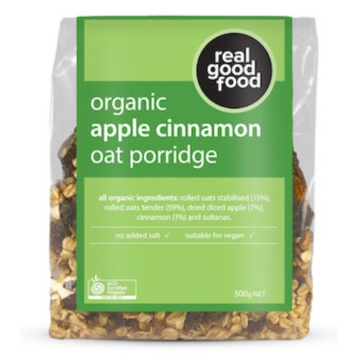 REAL GOOD FOOD | Porridge Oat Apple Cinnamon Organic (Bag) 500g