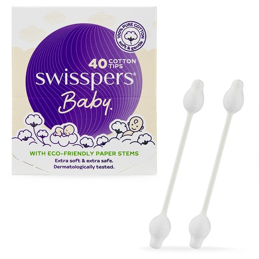 SWISSPERS | Baby Cotton Tips Paper Stems 40 Pack