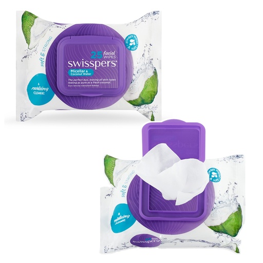 SWISSPERS | Micellar And Coconut Water Facial Wipes 25 Pack