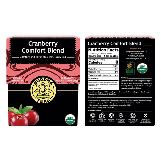 BUDDHA TEAS  |  Organic Herbal Tea Bags Cranberry Comfort Blend 18pk
