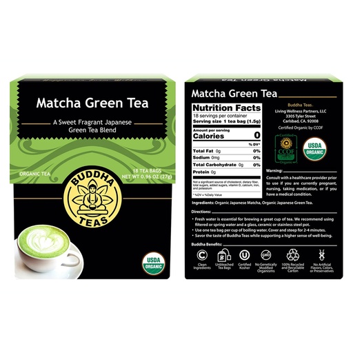 BUDDHA TEAS | Organic Tea Bags Matcha Green Tea 18pk