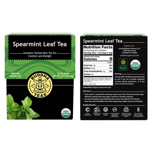 BUDDHA TEAS | Organic Herbal Tea Bags Spearmint Leaf Tea 18pk