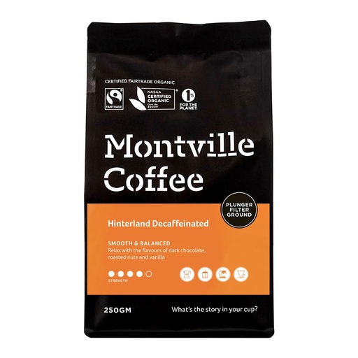 MONTVILLE COFFEE | Decaf Coffee Ground Plunger Hinterland Blend 250g