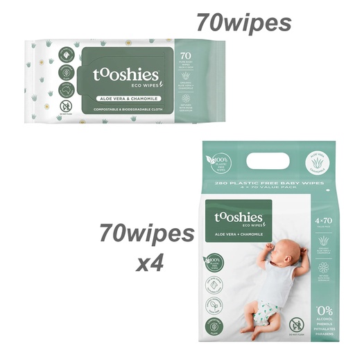 TOOSHIES | Pure Baby Wipes Aloe Vera & Chamomile, Pack of 70 wipes